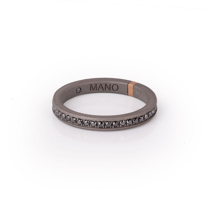 Anello uomo in titanio diamanti black e oro rosso 18 kt