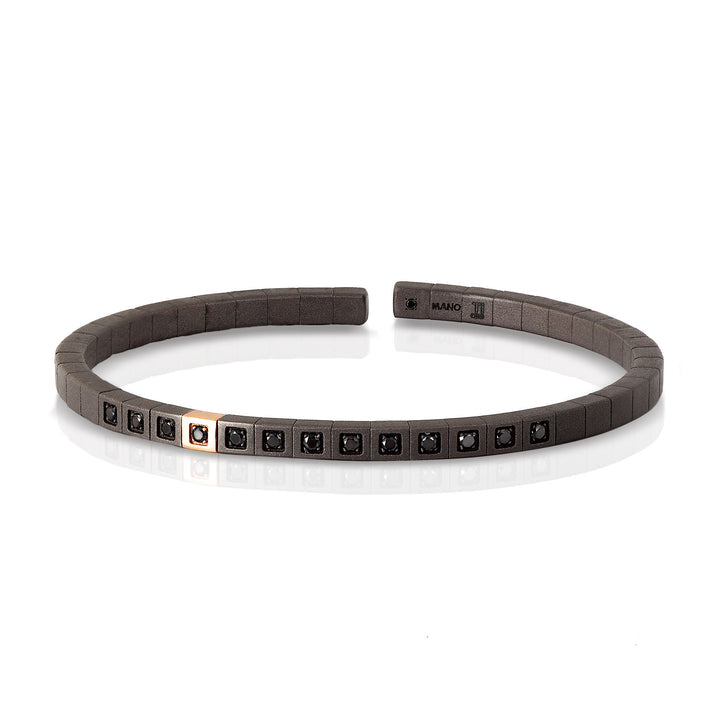 BRACCIALE UOMO IN TITANIO, ORO ROSSO 9 KT, DIAMANTI BLACK