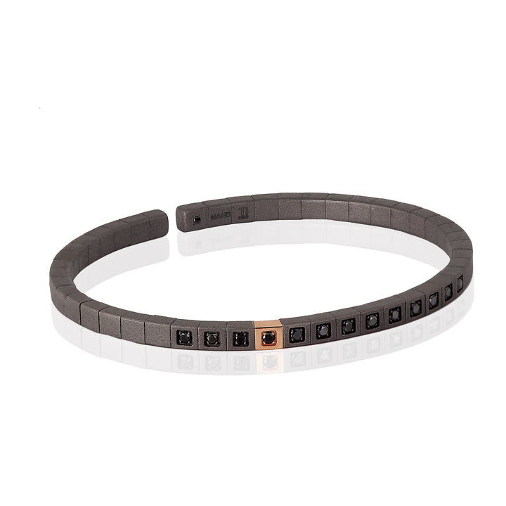 BRACCIALE UOMO IN TITANIO, ORO ROSSO 9 KT, DIAMANTI BLACK