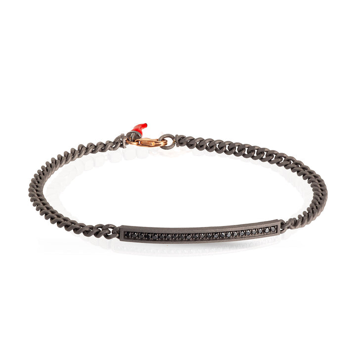 BRACCIALE UOMO IN TITANIO CON BARRETTA, DIAMANTI BLACK CON UNA CATENA GROUMETTE E ORO ROSSO 9KT