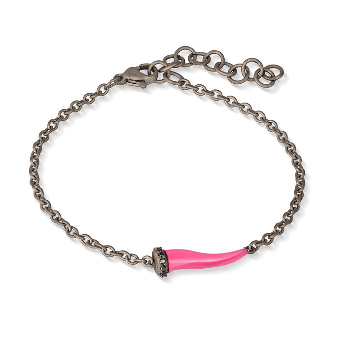 BRACCIALE CHARMS CON CORNETTO SMALTATO ROSA IN TITANIO, 5 BLACK E CATENA