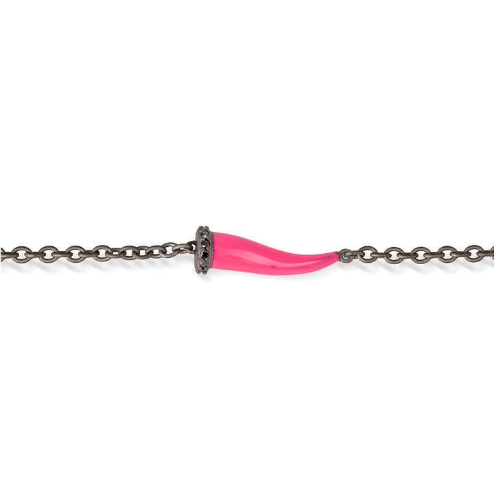 BRACCIALE CHARMS CON CORNETTO SMALTATO FUCSIA IN TITANIO, 5 BLACK E CATENA