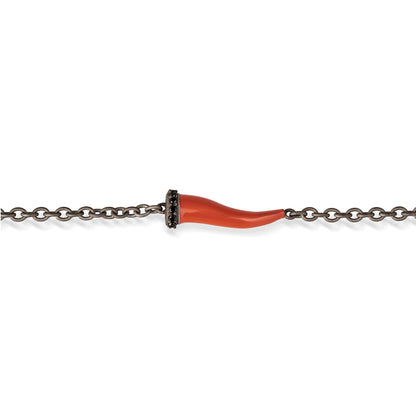 BRACCIALE CHARMS CON CORNETTO SMALTATO ROSSO IN TITANIO, 5 BLACK E CATENA