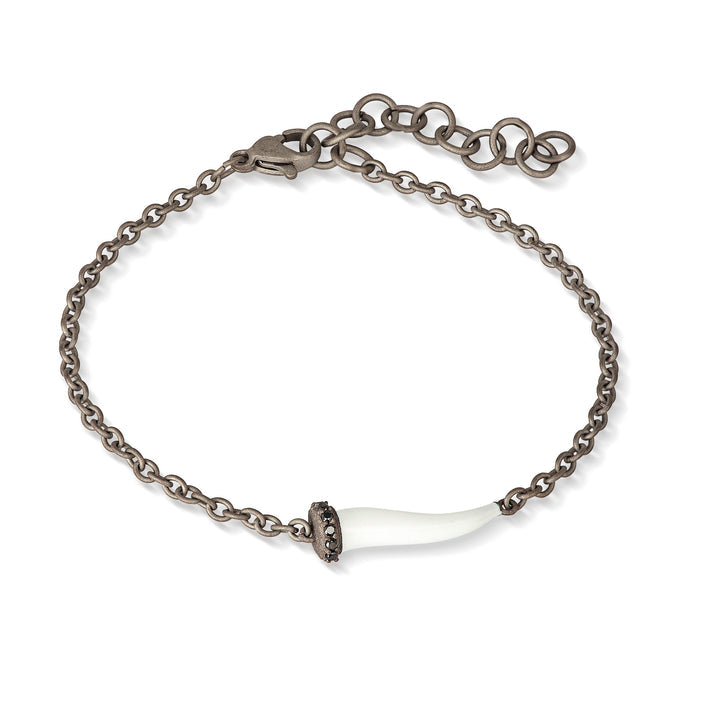 BRACCIALE CHARMS CON CORNETTO SMALTATO BIANCO IN TITANIO, 5 BLACK E CATENA