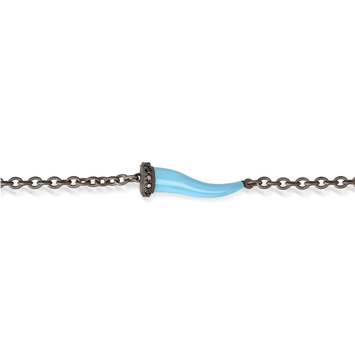 BRACCIALE CHARMS CON CORNETTO SMALTATO AZZURRO IN TITANIO, 5 BLACK E CATENA