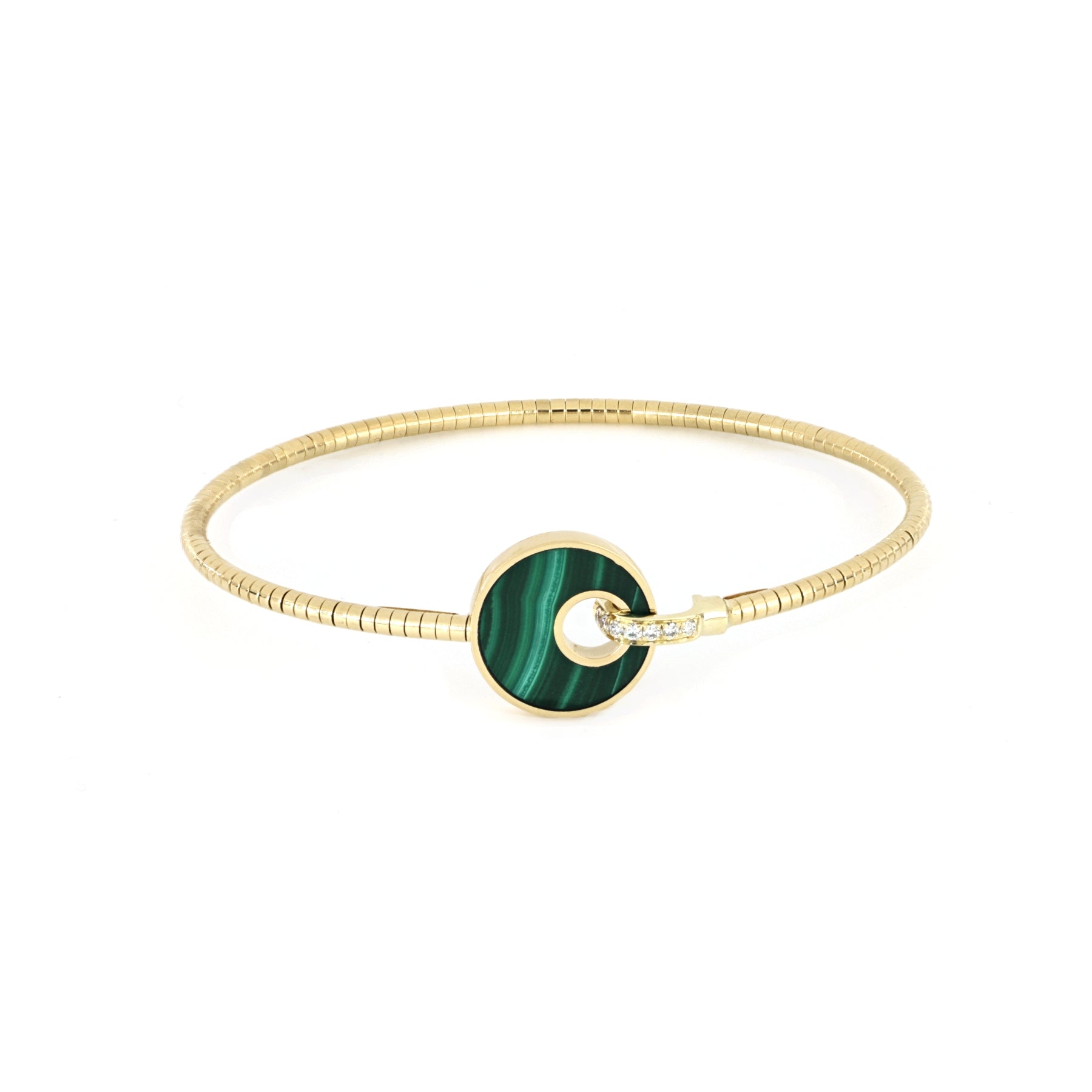 BRACCIALE RIGIDO GIOVE MALACHITE E DIAMANTI